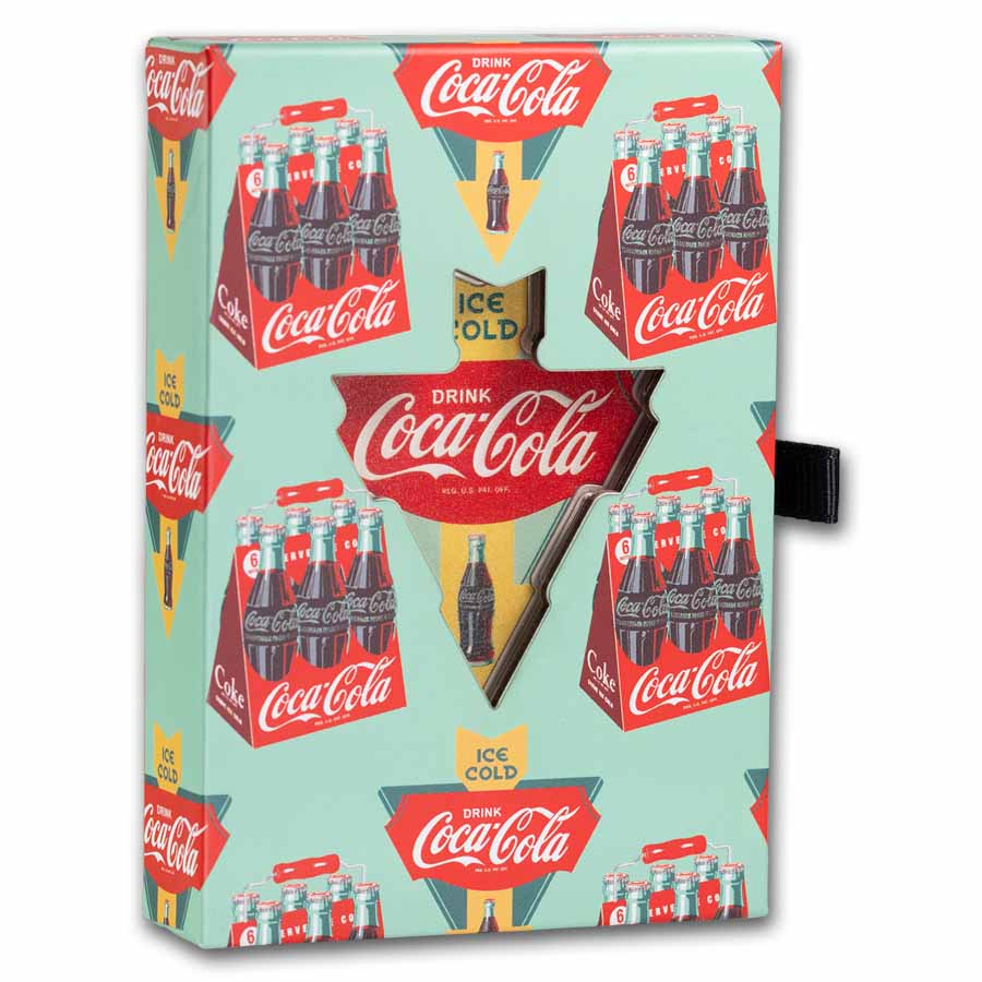 Coca-Cola® Vintage 1 oz Silver Colorized Shaped Sign w/ Box & COA